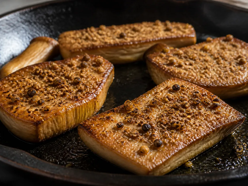 Cracked white pepper and grains of paradise pressed into a browned coarse spice crust - black pepper substitute for crust | KnowTheSpices