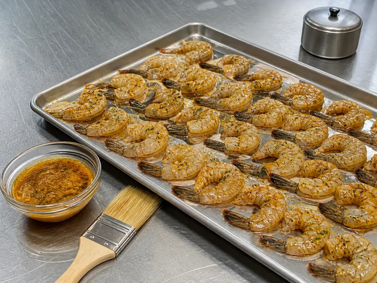 Shrimp evenly coated with seasoned butter beside a closed salt cellar - cajun seasoning substitutes | KnowTheSpices