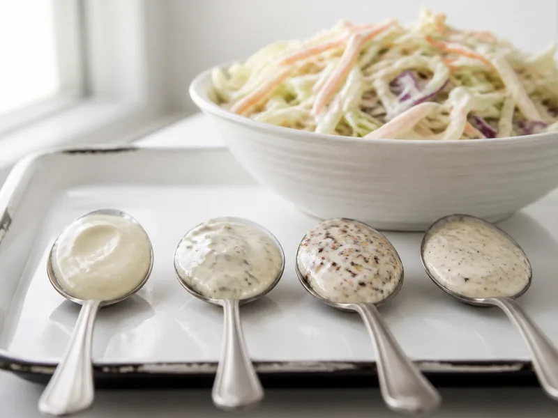 Three creamy dressing samples showing different seed dispersion - celery seed substitutes | KnowTheSpices