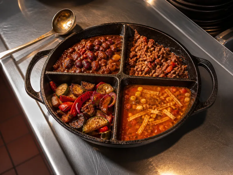 Chili, taco filling, roasted vegetables, and soup seasoned with different red spice blends - chili powder substitutes | KnowTheSpices