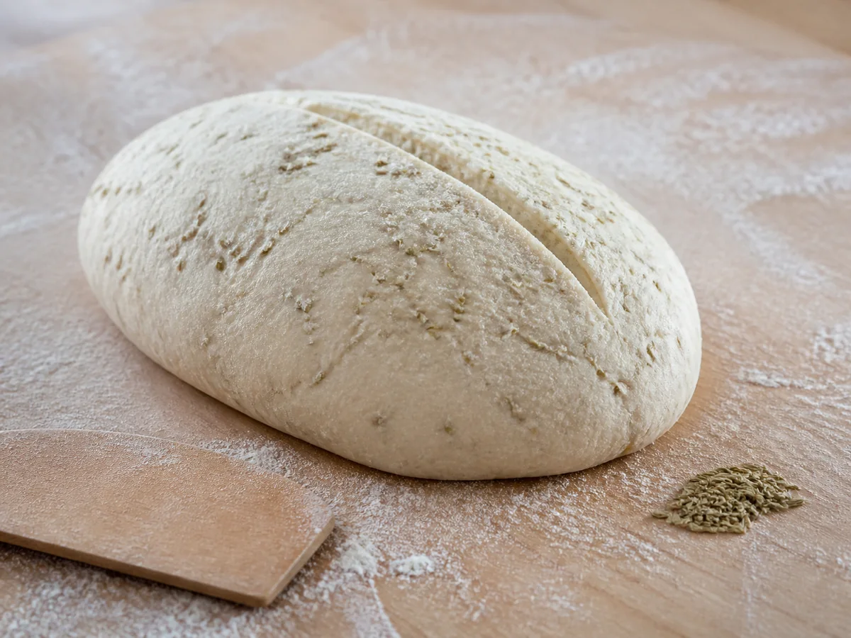 Lightly crushed fennel seeds distributed across scored bread dough - coriander seed substitutes | KnowTheSpices