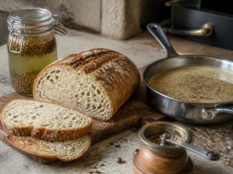 Whole substitute seeds in brine and bread beside ground spices dispersing in sauce - coriander seed substitutes | KnowTheSpices
