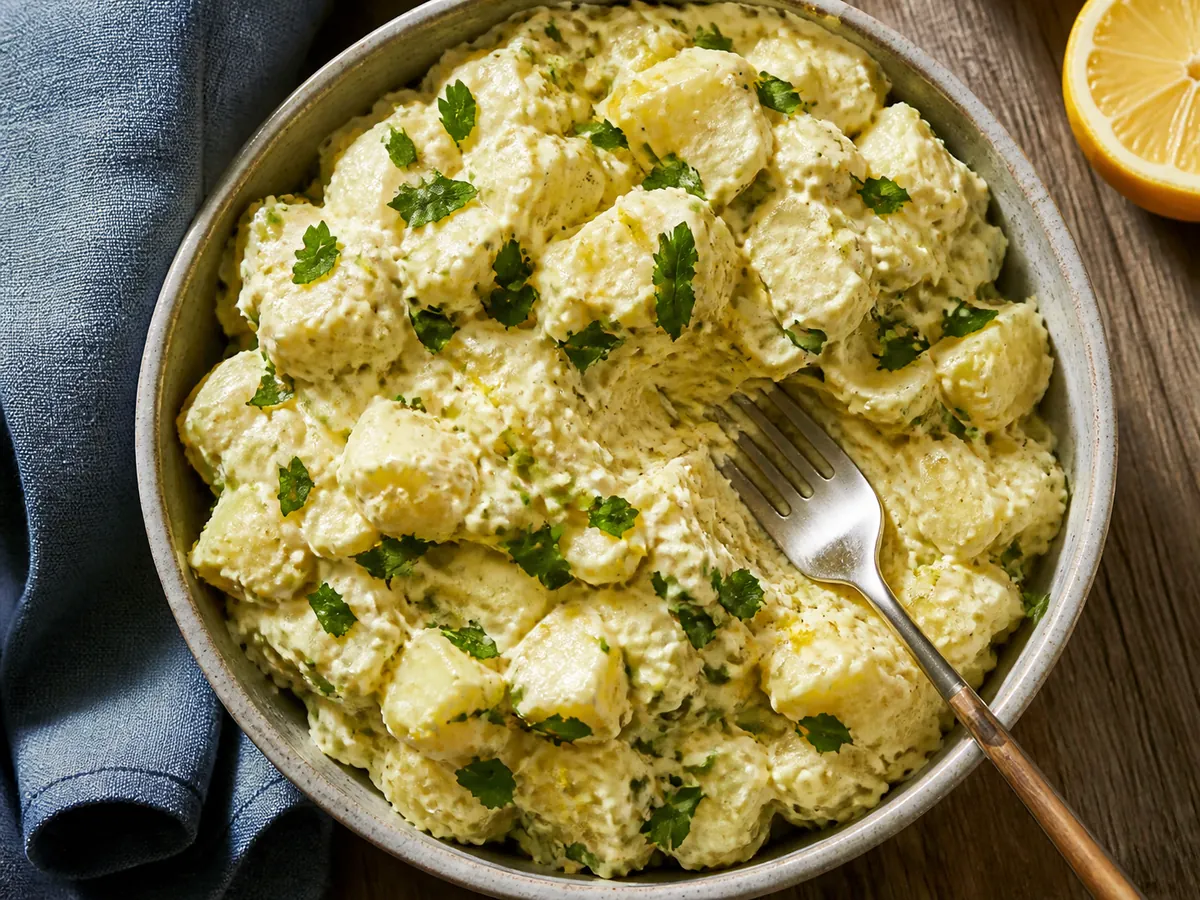 Flat-leaf parsley and fine lemon zest distributed through creamy potato salad - dill weed substitutes | KnowTheSpices