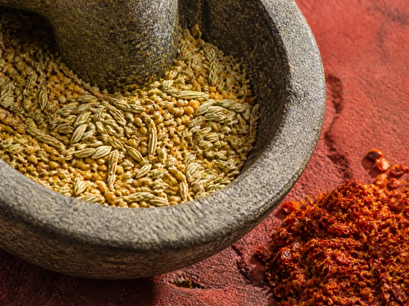Ridged fennel seeds and round yellow mustard seeds lightly crushed for pickle masala - fenugreek seed substitutes | KnowTheSpices