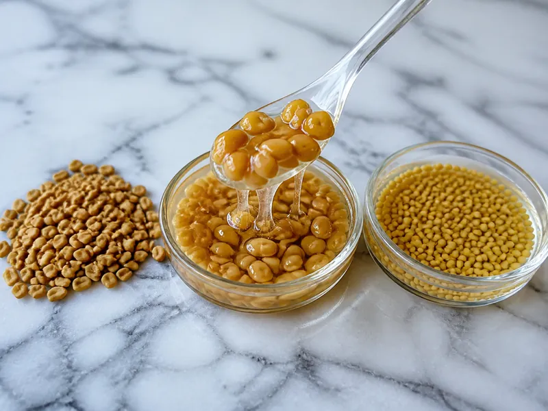 Dry fenugreek, gel-coated soaked fenugreek, and thin-water soaked mustard compared - fenugreek seed substitutes | KnowTheSpices