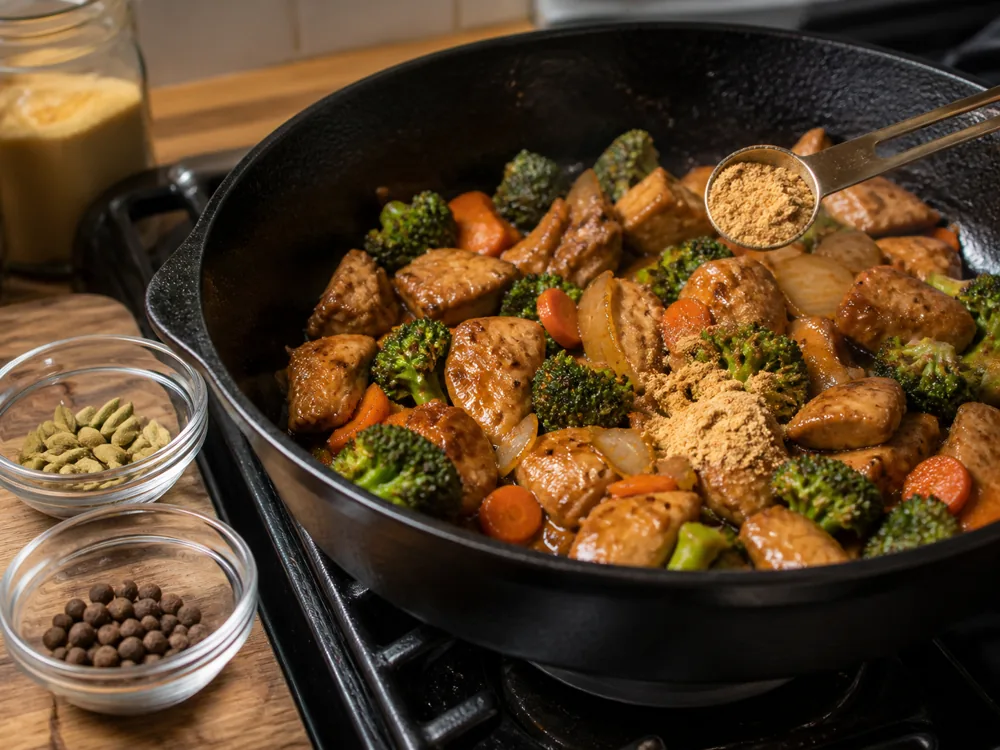 Minced galangal and grated turmeric beside a wok aromatic base - fresh ginger substitutes in savory cooking | KnowTheSpices