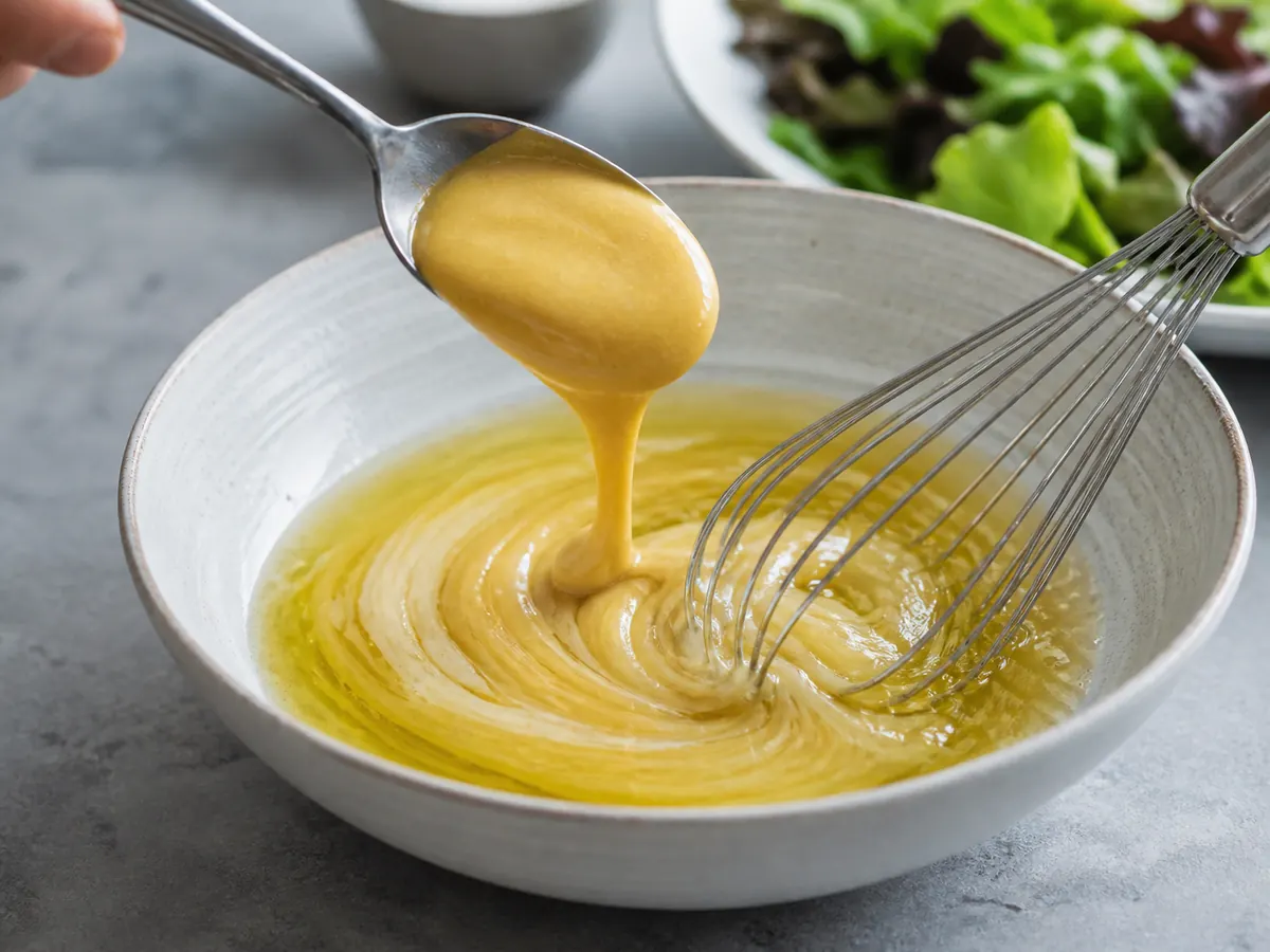 Smooth prepared mustard whisked into oil and vinegar - mustard seed substitutes | KnowTheSpices