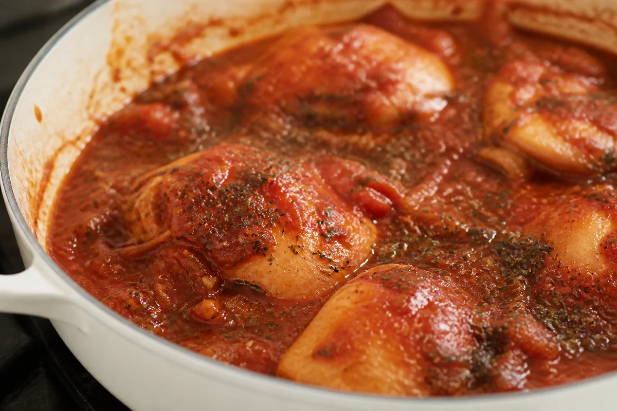 Italian seasoning softened into tomato-braised chicken sauce - poultry seasoning substitutes | KnowTheSpices