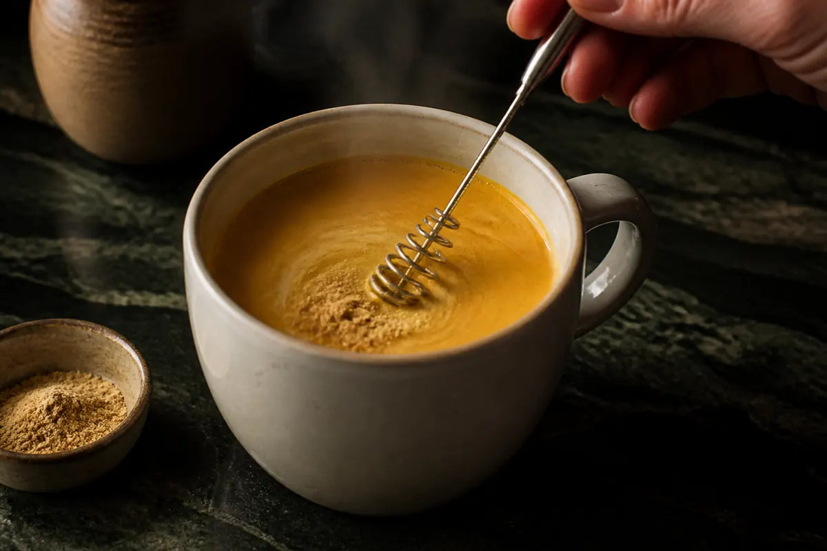 Ground ginger whisked into a steaming pumpkin milk drink - pumpkin pie spice substitutes | KnowTheSpices