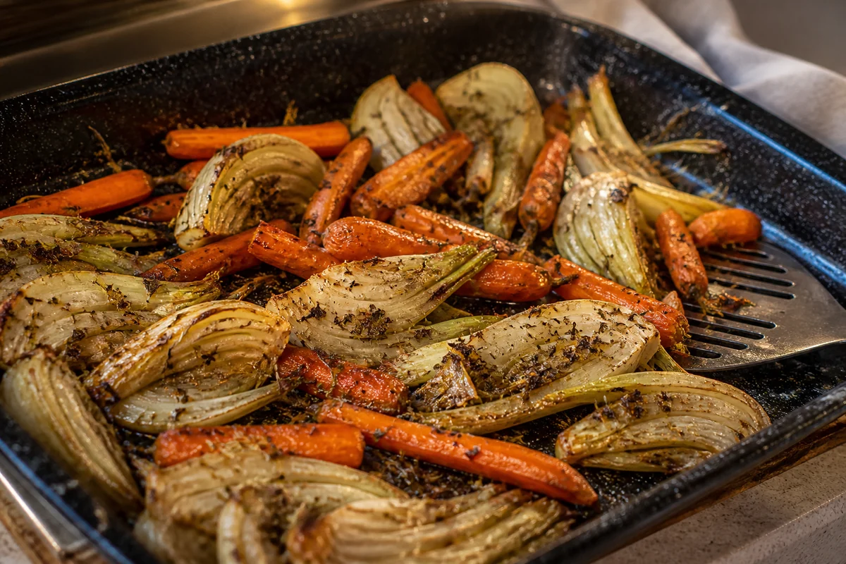 Herbes de Provence forming a mixed-herb crust on roasted fennel and carrots - rosemary substitutes | KnowTheSpices