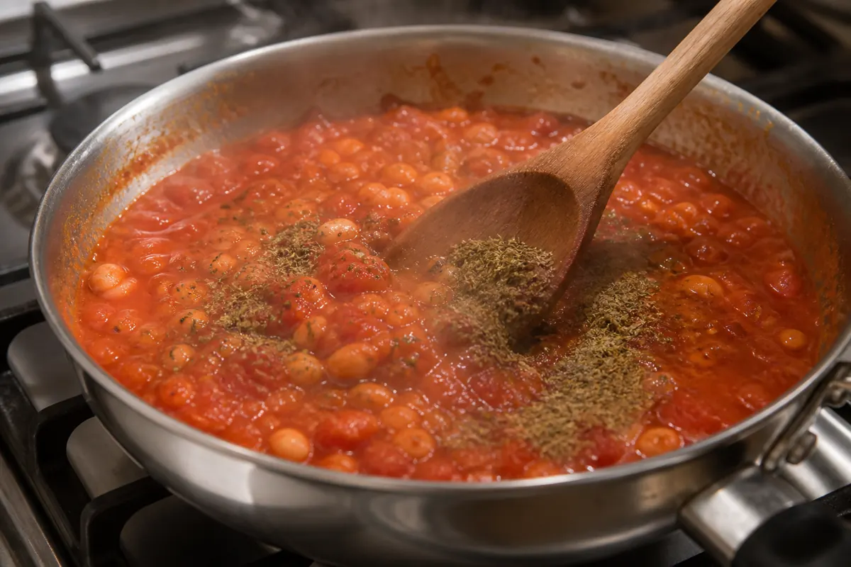 Dried oregano stirred into a bubbling tomato and bean sauce - rosemary substitutes | KnowTheSpices