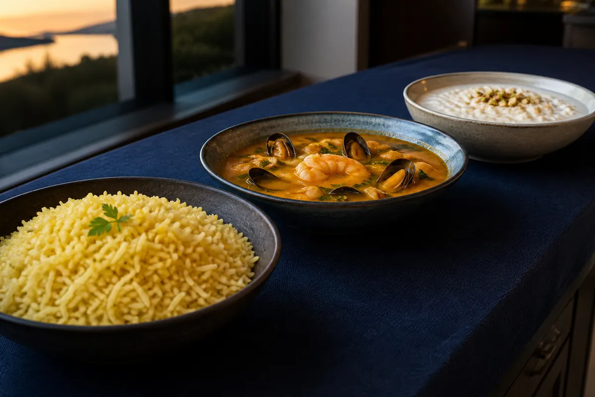 Golden pilaf, orange seafood broth, and pale milk dessert using different saffron substitutes - saffron substitutes | KnowTheSpices