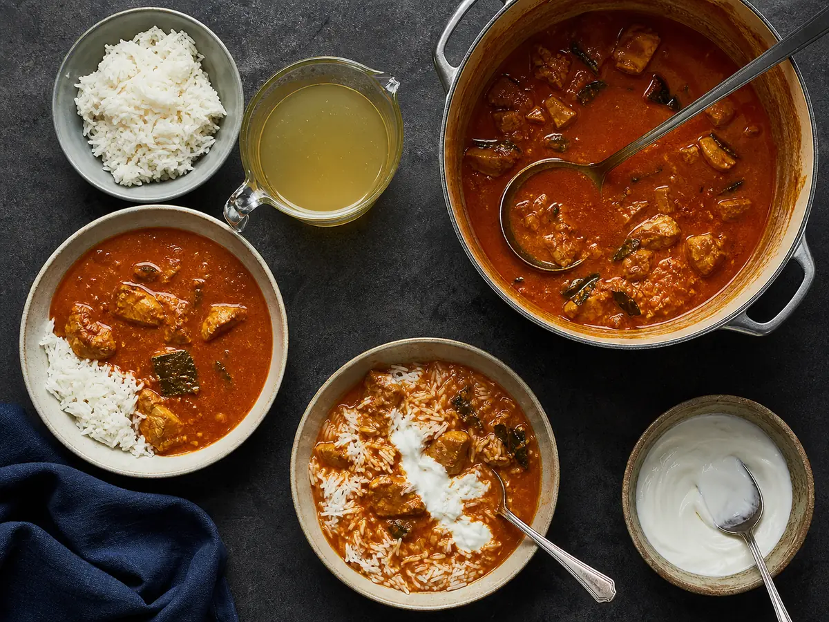 Spicy curry extended with rice, broth, and yogurt to lower chile concentration - flavor balancing | KnowTheSpices