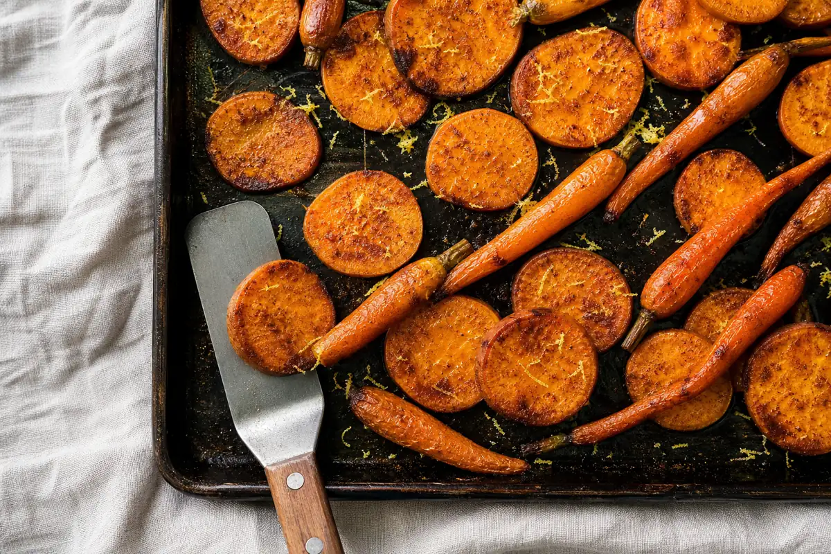 Roasted sweet potato and carrots with fine grains of paradise seasoning and citrus zest - grains of paradise food pairing | KnowTheSpices