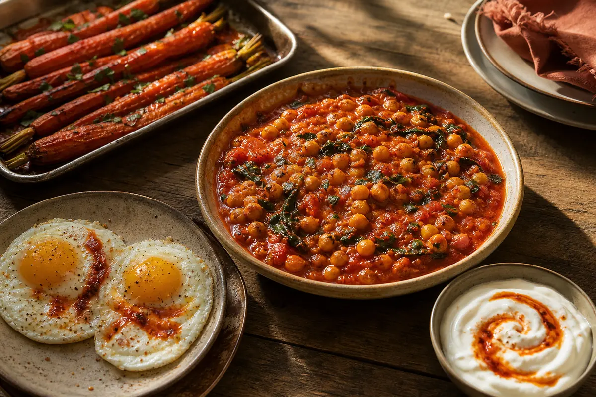 Harissa paste used in chickpea stew, roasted carrots, eggs, and a yogurt condiment - ways to use harissa | KnowTheSpices