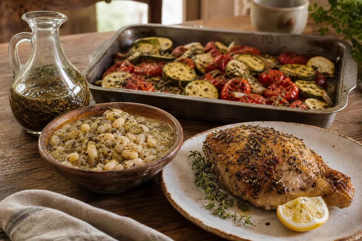 Herbes de Provence used on roast chicken, vegetables, white beans, and vinaigrette - ways to use Herbes de Provence | KnowTheSpices