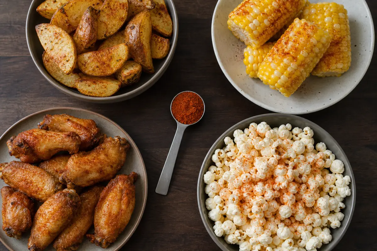 Old Bay style seasoning on roasted potatoes corn chicken wings and popcorn - Old Bay uses beyond seafood | KnowTheSpices