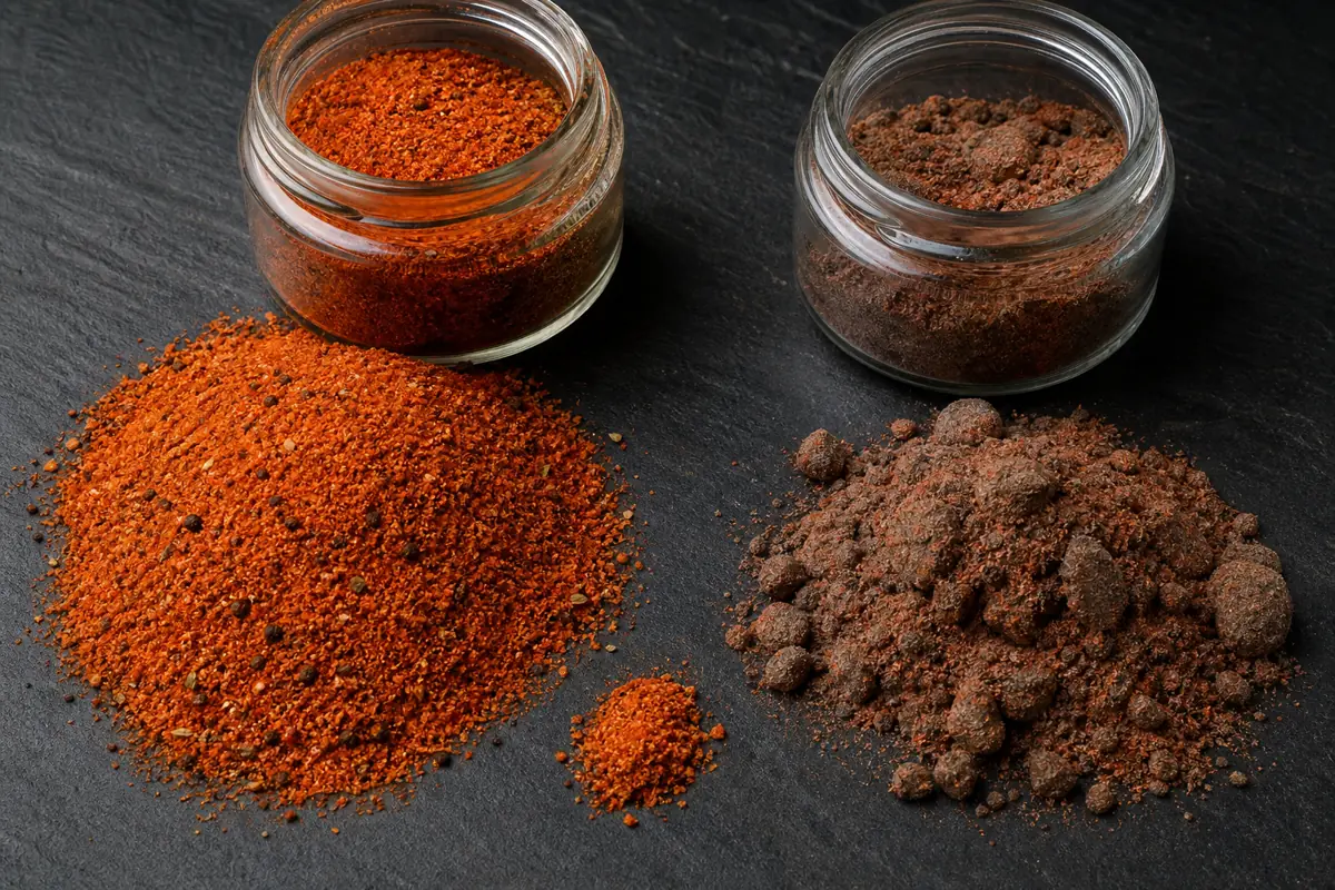 Vivid free-flowing seafood seasoning beside a faded clumped version - Old Bay freshness and storage | KnowTheSpices