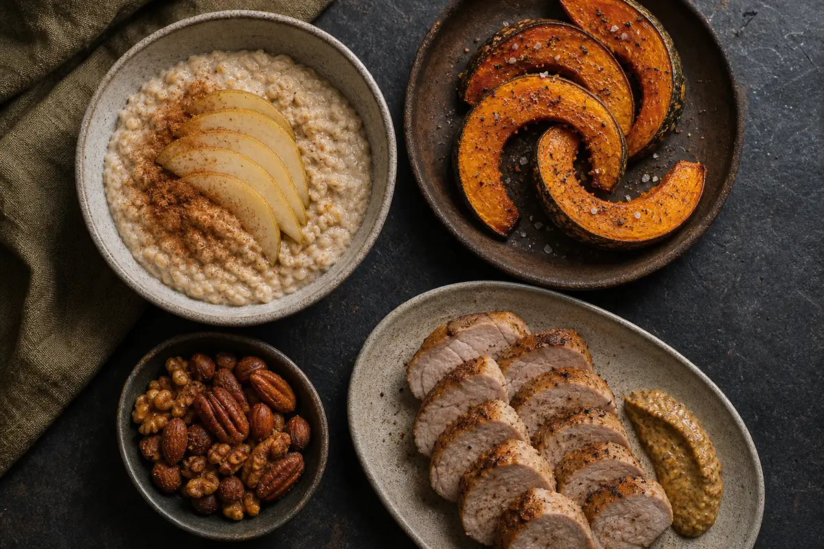 Pumpkin pie spice used on pear oatmeal roasted squash spiced nuts and pork with mustard - pumpkin pie spice uses | KnowTheSpices